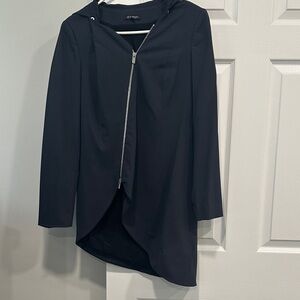 Women's Black Hooded Asymmetric Zip Blazer Jacket